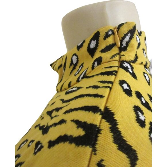St John Yellow Black Leopard Print High Collar Blouse w Side Zipper in Sz Petite - Picture 4 of 5